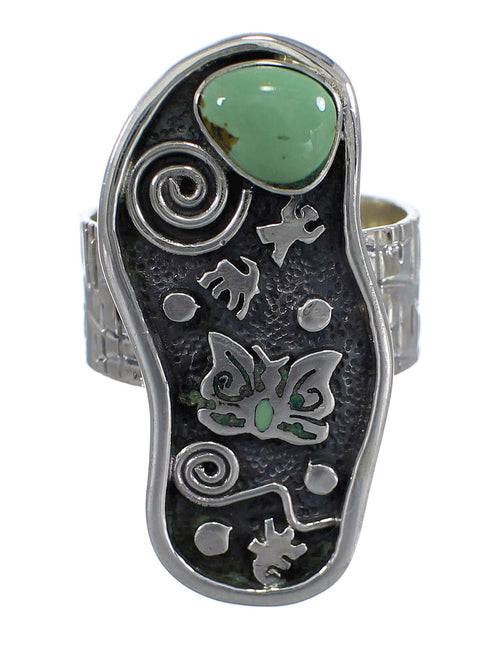 Southwestern Sterling Silver Turquoise Butterfly Water Wave Ring Size 5-1/2 WX81080